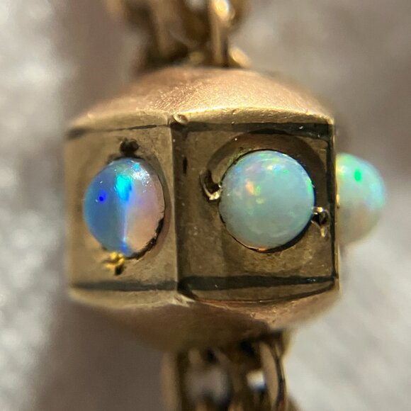 Antique 25" Victorian Opal Sliding Pendant on a Gold-Filled Guard Chain Necklace - Picture 10 of 15